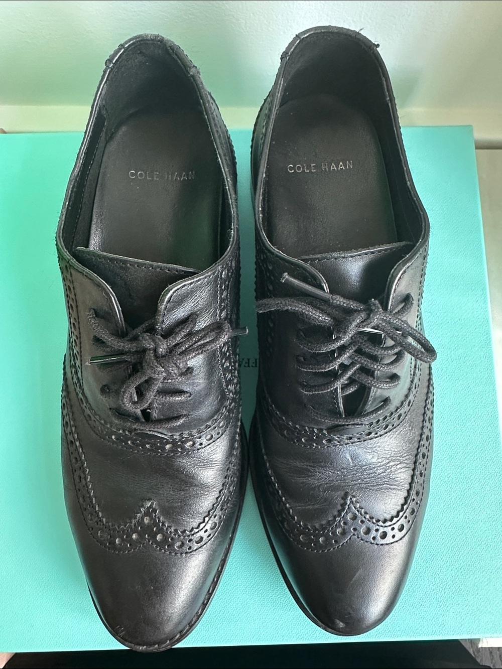 Cole Haan Women’s Black Leather Wingtip Oxfords